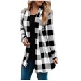 thumbnail image 2 of Women's Cardigan Long Sleeve Jacket Lady Automobiledigan Plaid Cardigan Fall Fashion Checkered Coat Top,White Women's Cardigan XXXL, 2 of 6