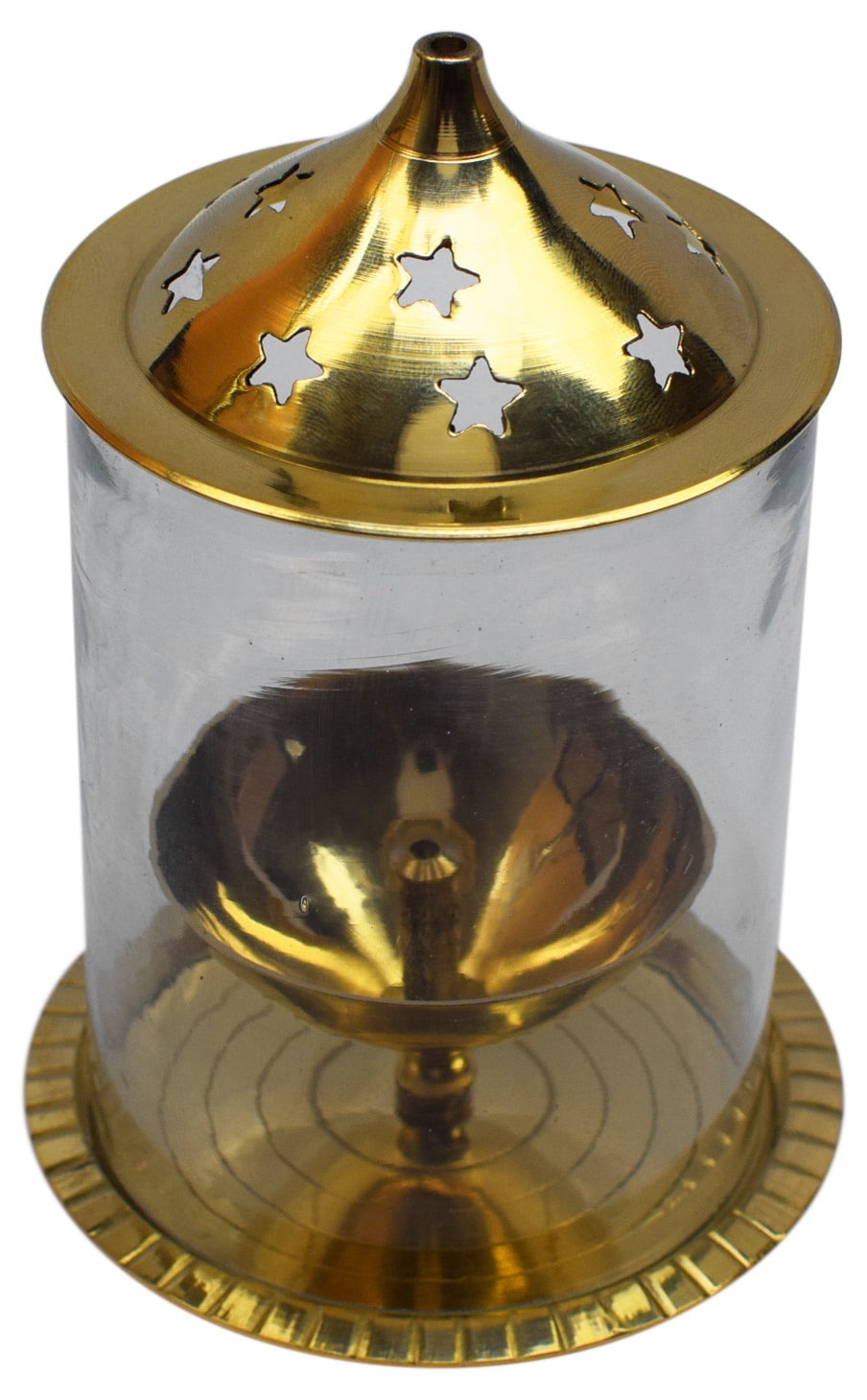 OM SHRI OM Pure Brass Indian Oil Lamp Akhand Diya Glass Stand Deep Diwali