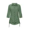 thumbnail image 4 of Lovzfmll Women's Dresses Lightweight Fashion Fall Long Sleeved Solid Color Casual Comfortable V-Neck Button Up Collar with Drawstring On Both Sides Mini Shirt Dress Green M, 4 of 6