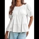 thumbnail image 3 of Blusas Babydoll con Mangas Abullonadas y Peplum para Mujer, Camisetas de Algodón Plisadas Ahumadas de Verano, Blusas Casuales Holgadas y Fluidas. S, 3 of 10