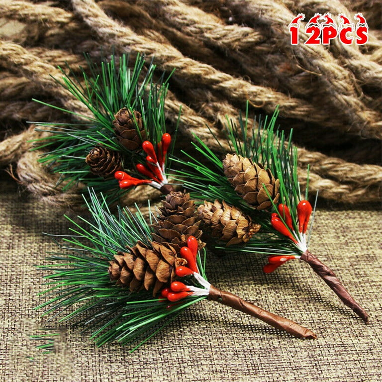 Artificial Silk Christmas Arrangement. Faux Pine Branches. Red Holly  Berries With Faux Accent Pine Cones. Natural Wicker Square Container. 