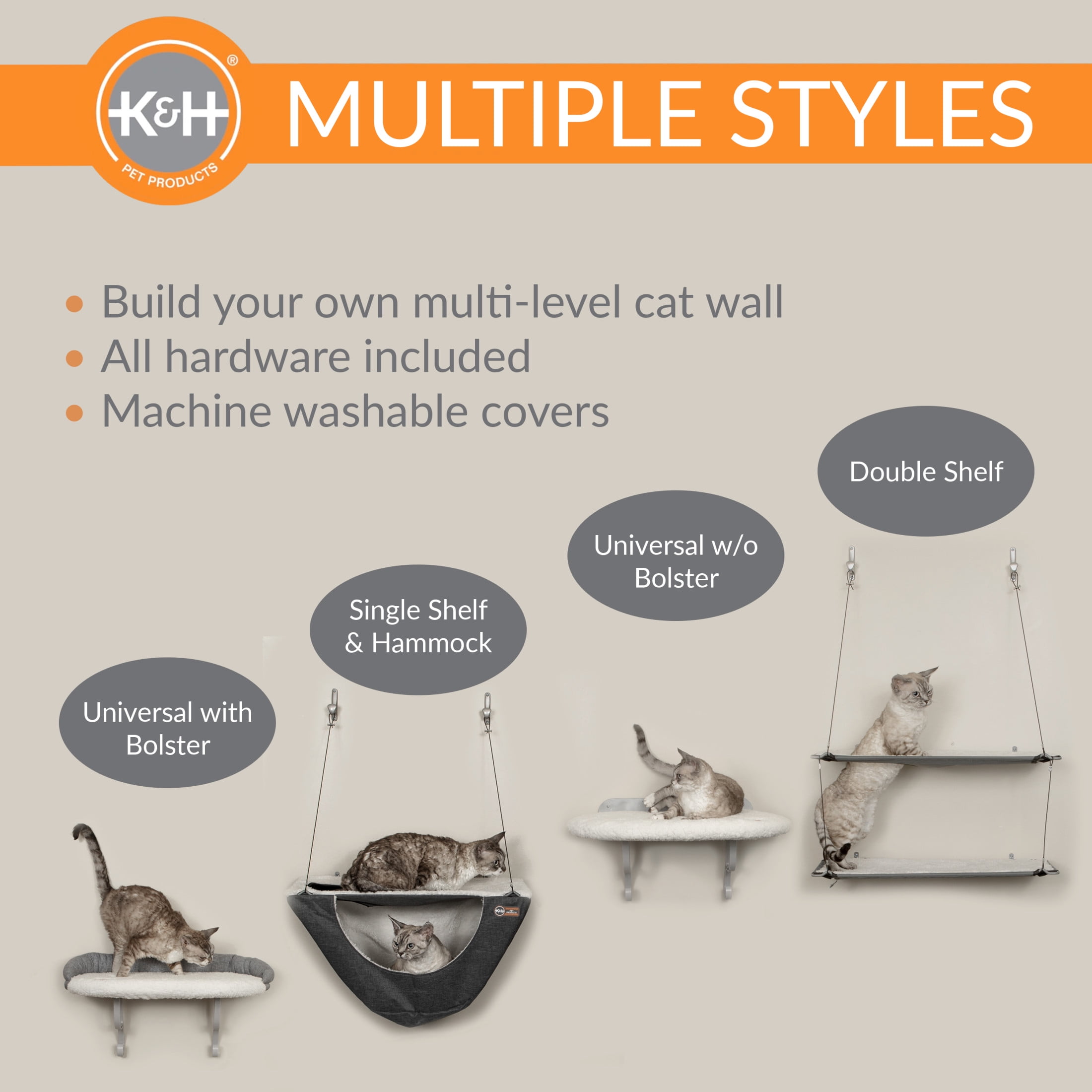 K&H Pet Products Wall Mount Cat Shelf Double Level Natural 23 X 12 Inches