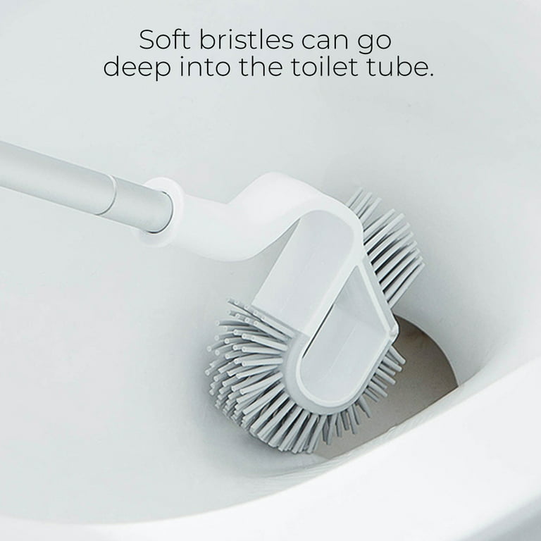 Klleyna Toilet Bowl Brush and Holder, Curved Design Angled Cleaner Brush Scrubber for Deep Cleaning, Under Rim Bathroom Brush with Holder Set White 1