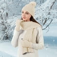 thumbnail image 5 of KeirineCC Winter Hat Scarf Gloves Set for Women, Fleece Knit Neck Warmer Long Scarf Touchscreen Gloves 3 in 1 Set, Winter Gift for Women - Beige, 5 of 6