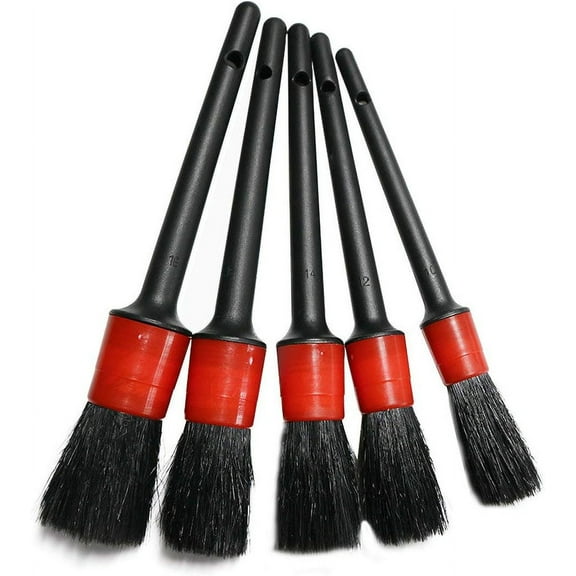 5PCS Multi-Functional Natural Boar Hair Car Detailing Brushes Cleaning Tool for Washing Slit Seat Interior Gap Rims