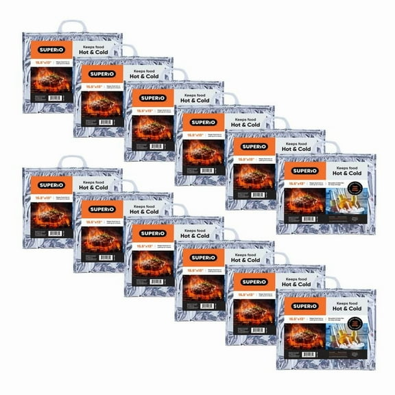 Superio Hot and Cold Insulated Bags for Food Delivery, Grocery Shopping Bags, Food Storage for Hot and Frozen Food for Travel, Disposable Cooler Bag, Reinforced Thermal Lunch Bag (12, 15.5"x13")