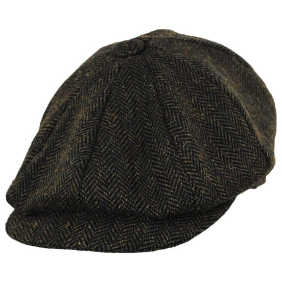 Bird Rock Herringbone Wool Blend Newsboy Cap - S - Olive Green