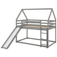 thumbnail image 3 of Harper & Bright Designs Twin Over Twin Floor Bunk Bed, Twin Size House Bunk Bed with Slide, Ladder, Guardrail and Roofs for Bedroom, Grey, 3 of 8