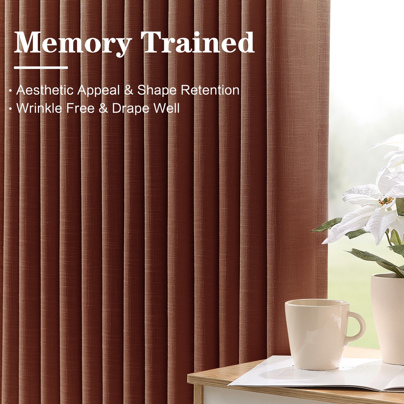 Galenzoov 40×108 inch 2 Panels Pinch Pleated Linen Curtains for Home, Light Filtering Airy & Privacy Protection Breathable Window Drapes for Bedroom, Living room, Office, Chestnut Brown