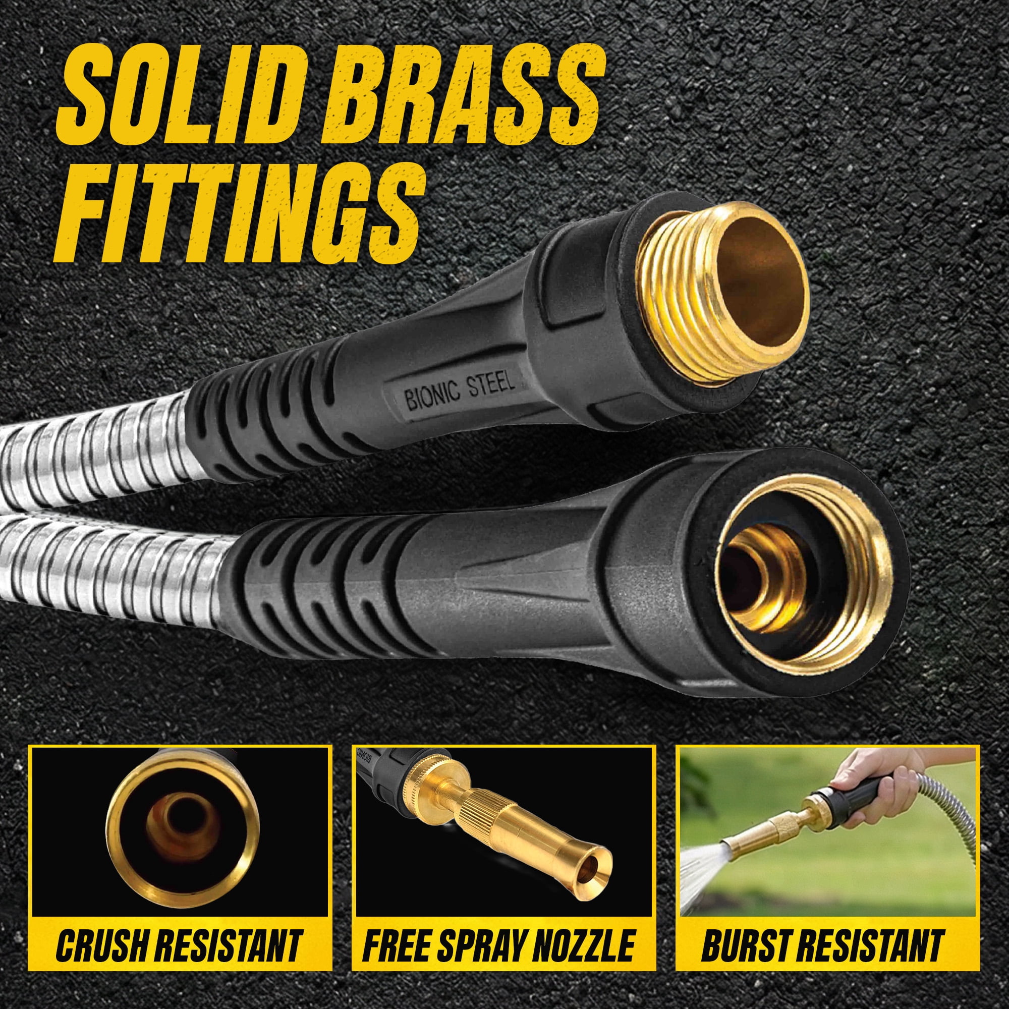 Bionic Steel Pro 125 FT Garden Hose with Nozzle, 304 Stainless Steel Metal Water Hose 125Ft, Flexible Hose, Kink Free, Lightweight and Durable, Crush Resistant Fitting, Easy to Coil, 500PSI
