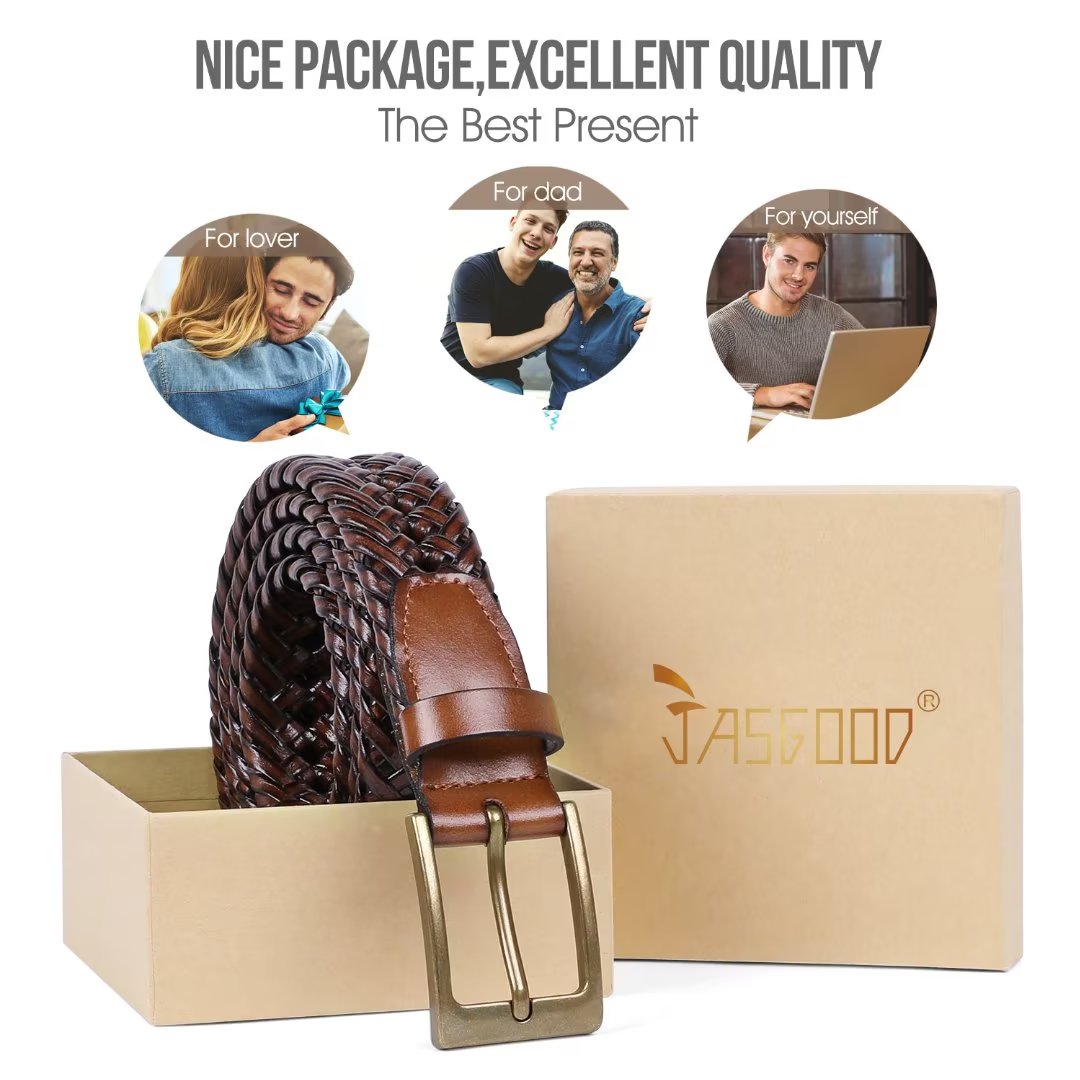 JASGOOD Men's Braided Cowhide Leather Belt photo 5