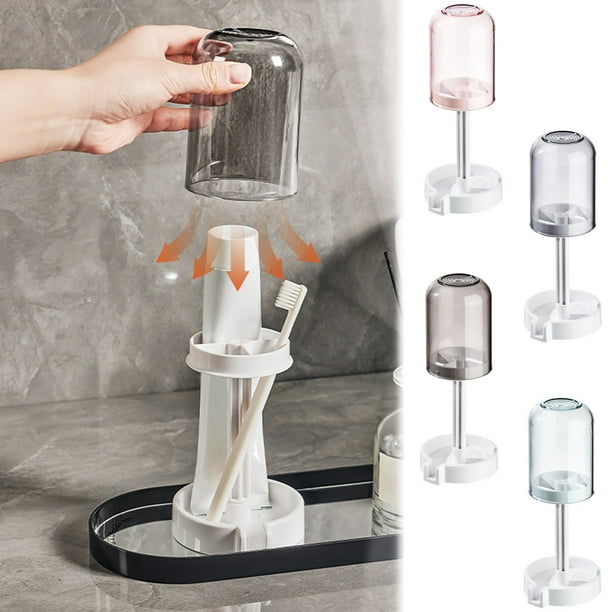 Portacepillos de dientes con vaso • Vaso 2 en 1 para almacenamiento y enjuague • Organizador de baño de plástico para encimera, 8,7" x 3,9" x 3,5"