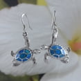 thumbnail image 3 of Gorgeous Large Hawaiian Sea Turtle Earring and Necklace, Sterling Silver Blue Opal Turtle Pendant, N6023S Birthday Mom Wife Christmas Gift, 3 of 10