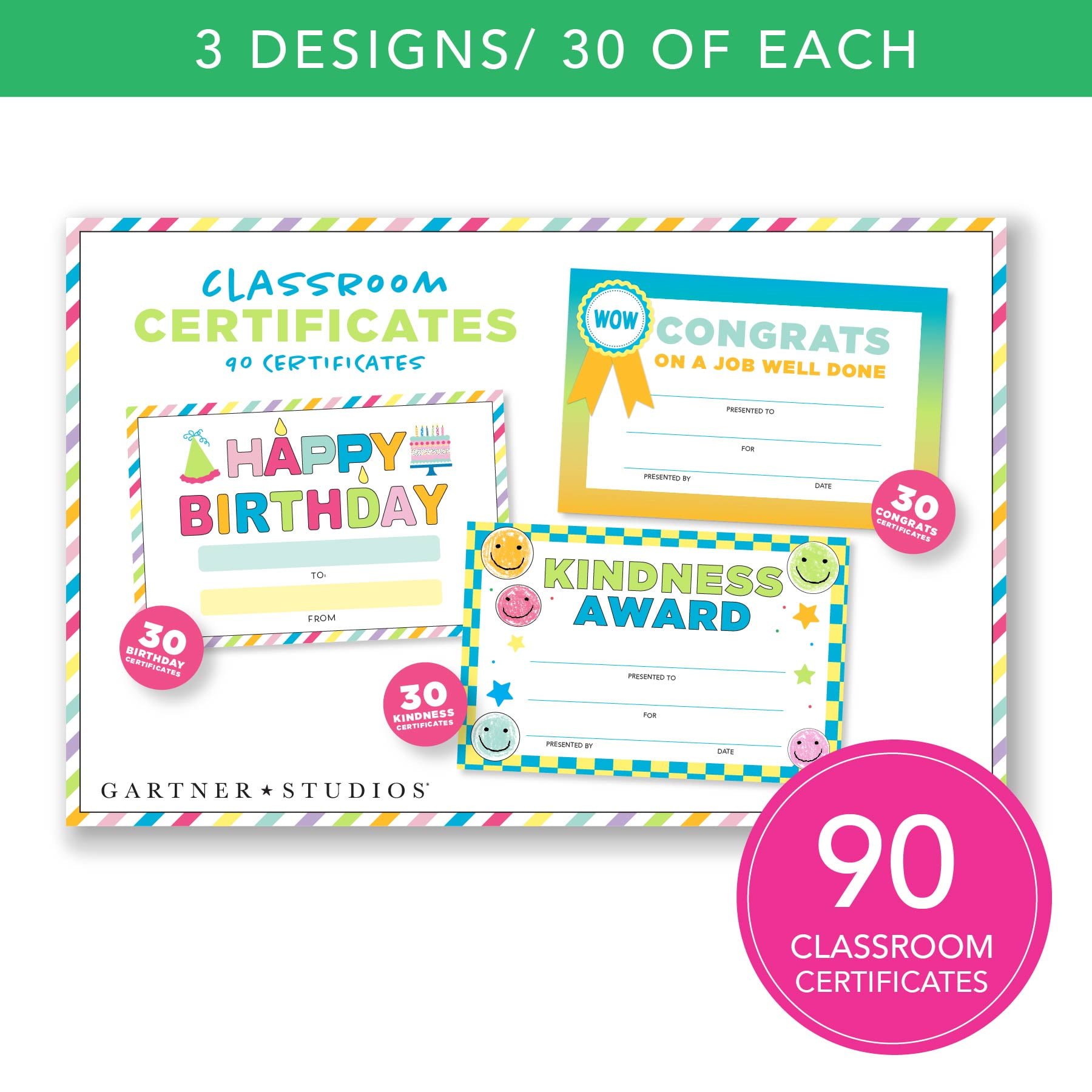 (6 pack) Congrats and Kindness Classroom Awards, Star and Smiley Birthday, 8.5” x 5.5”, 90 Count