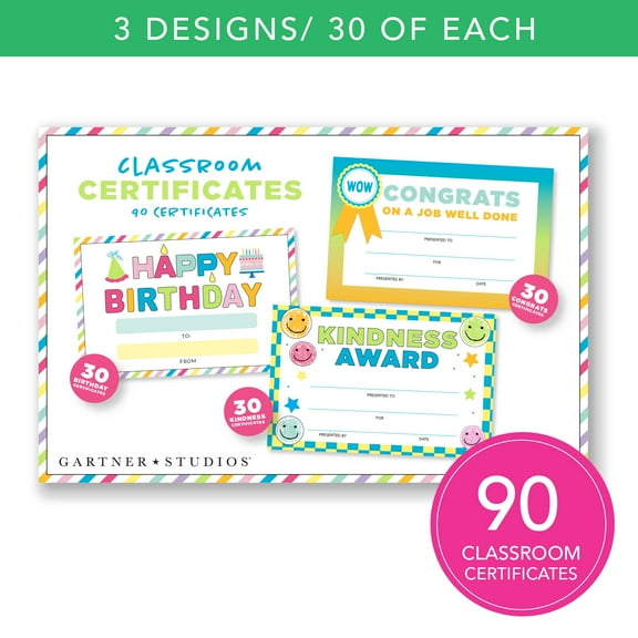 Congrats and Kindness Classroom Awards, Star and Smiley Birthday, 8.5” x 5.5”, 90 Count