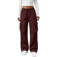 thumbnail image 2 of Cargo Pants for Girls Baggy Y2K Parachute Pants with Pockets Elastic Waist Wide Leg Casual Streetwear, M, 2 of 6