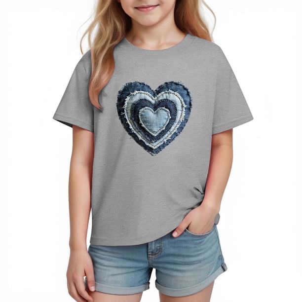 Blusas y camisas de manga corta con cuello redondo para niños y niñas, camisetas gráficas de manga corta, blusas con estampados bonitos para la temporada escolar.