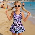 thumbnail image 3 of COEQINE Girls One Piece Bathing Suit, Scoop U-Neck & V Back Playful Swimsuit with Attached Skirt, Beach Swim Dress for Kids Age 12-13, Machine Washable, Purple Leopard Print, 3 of 8