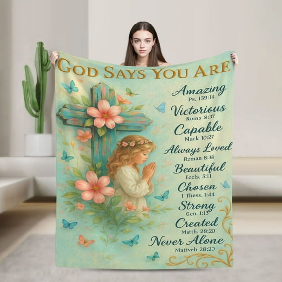 First Communion Blanket – Custom Faith Bible Throw Blanket with Name, First Holy Communion Gifts, Easter Inspirational Gift 50x40