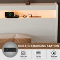 thumbnail image 3 of Full Size Headboard with LED Lights, Storage Cabinet & Built-in Charging Station, Modern Wooden Headboard with Baseboard Groove Design, Easy Assembly, 3 of 7