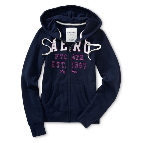 Aeropostale Womens Full Zip Nyc Ath Sudadera, Azul, Mediano Aeropostale Camisa de entrenamiento