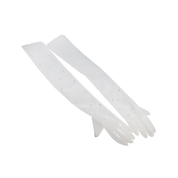 Guantes de boda para mujer con de imitación, guantes de tul para novia, guantes de encaje con dedos blancos, guantes de
