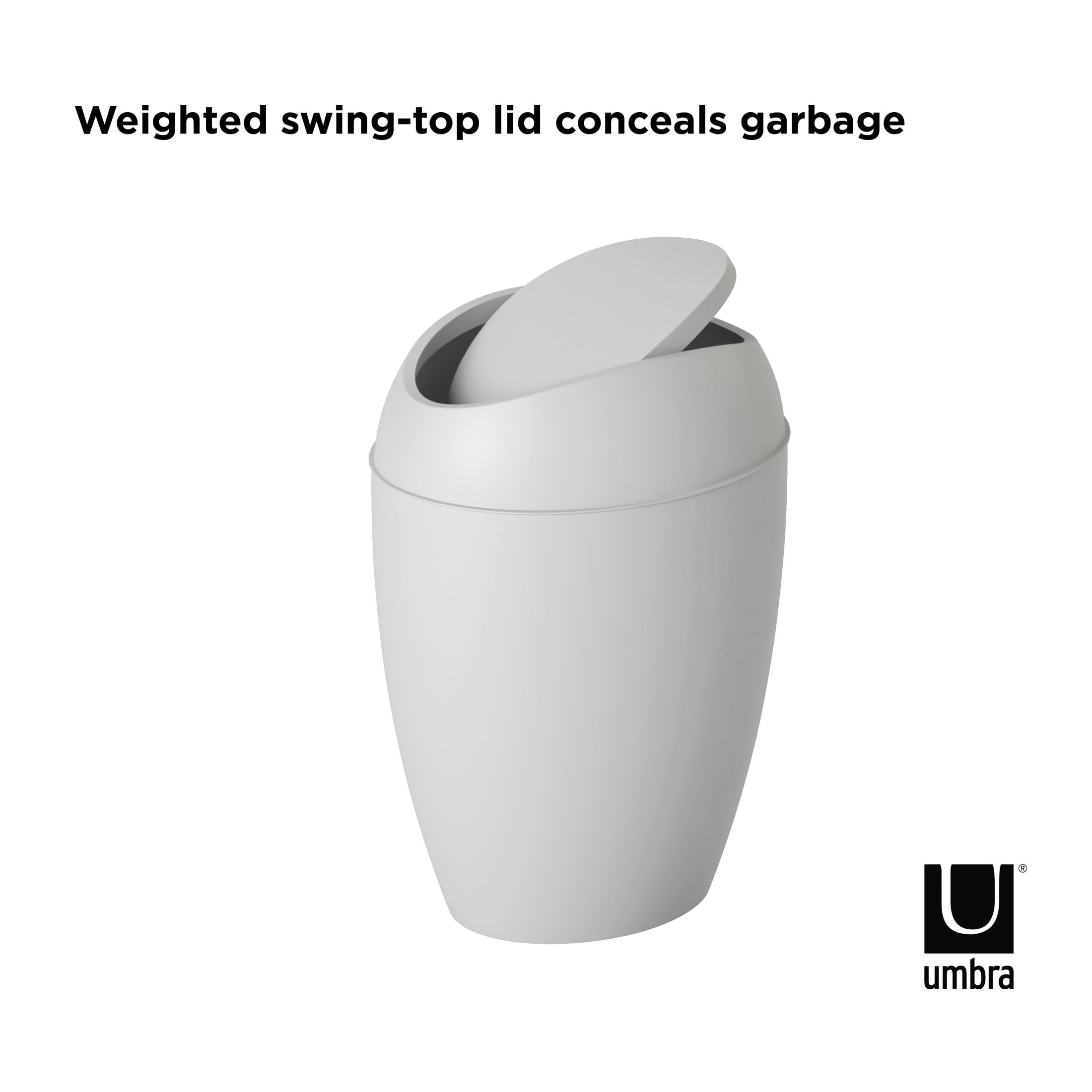 Umbra 2.4 gal Twirla Polypropylene Swing-Top Lid Bathroom Trash Can Garbage Can, Grey