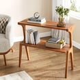 thumbnail image 1 of Narrow End Table for Living Room, Farmhouse Slim Sofa Side Table with Storage Shelves, Cherry, 1 of 5