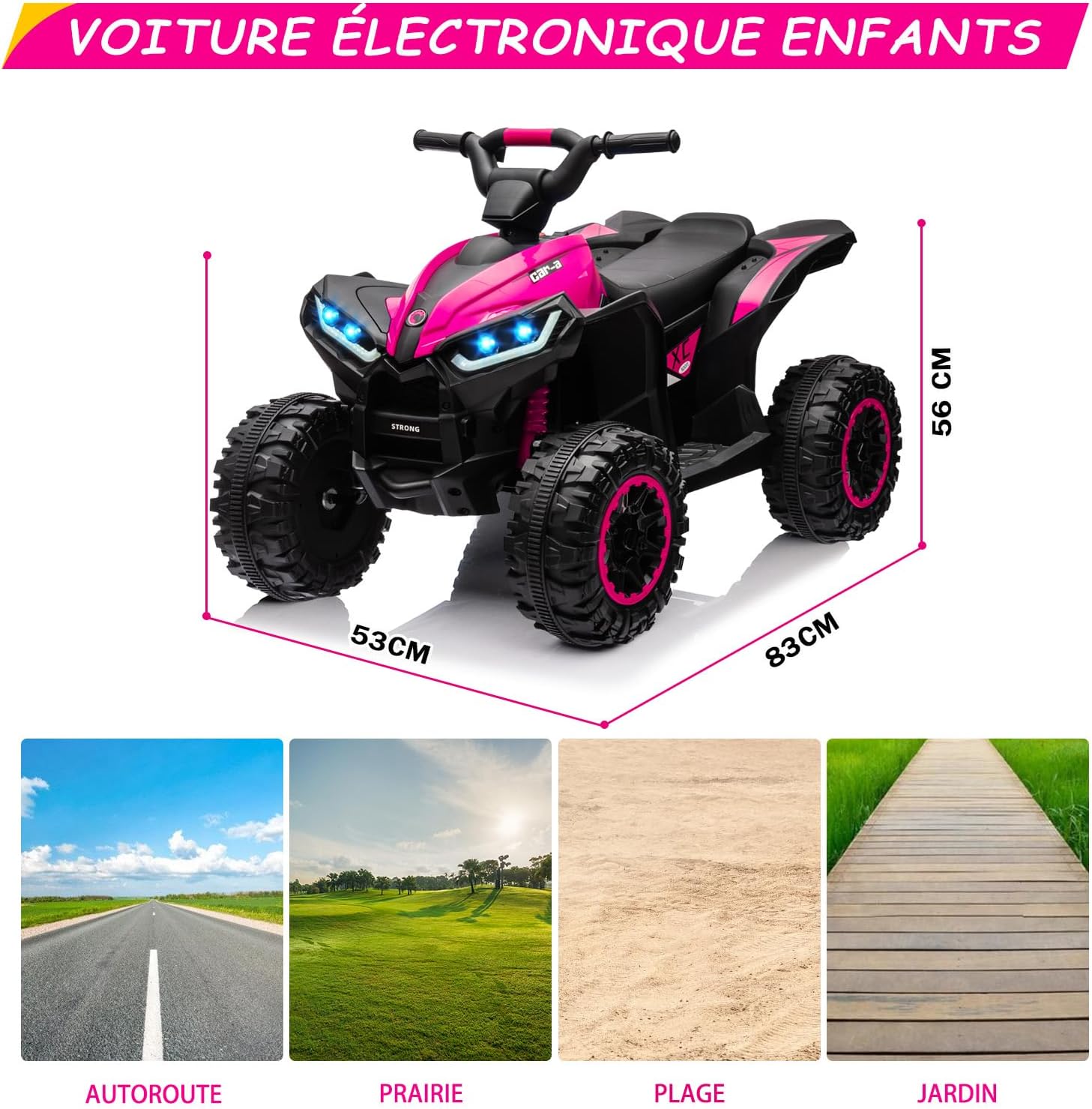 Trilenars Electric Quad Bike 12V, Ride On Car ATV Toy with Remote Control, Music, LED, Horn, 2 Speed, for Ages 3-5 Years,Pink