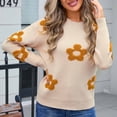 thumbnail image 4 of Nmnitkp Sweaters for Women Soft and Comfortable Women Long Sleeve Large Round-Neck Button Down Sweater Striped/Solid Color/Flowers Ribbed Loose Knit Sweater Casual Relaxed Fit Pullover Jumper, 4 of 7