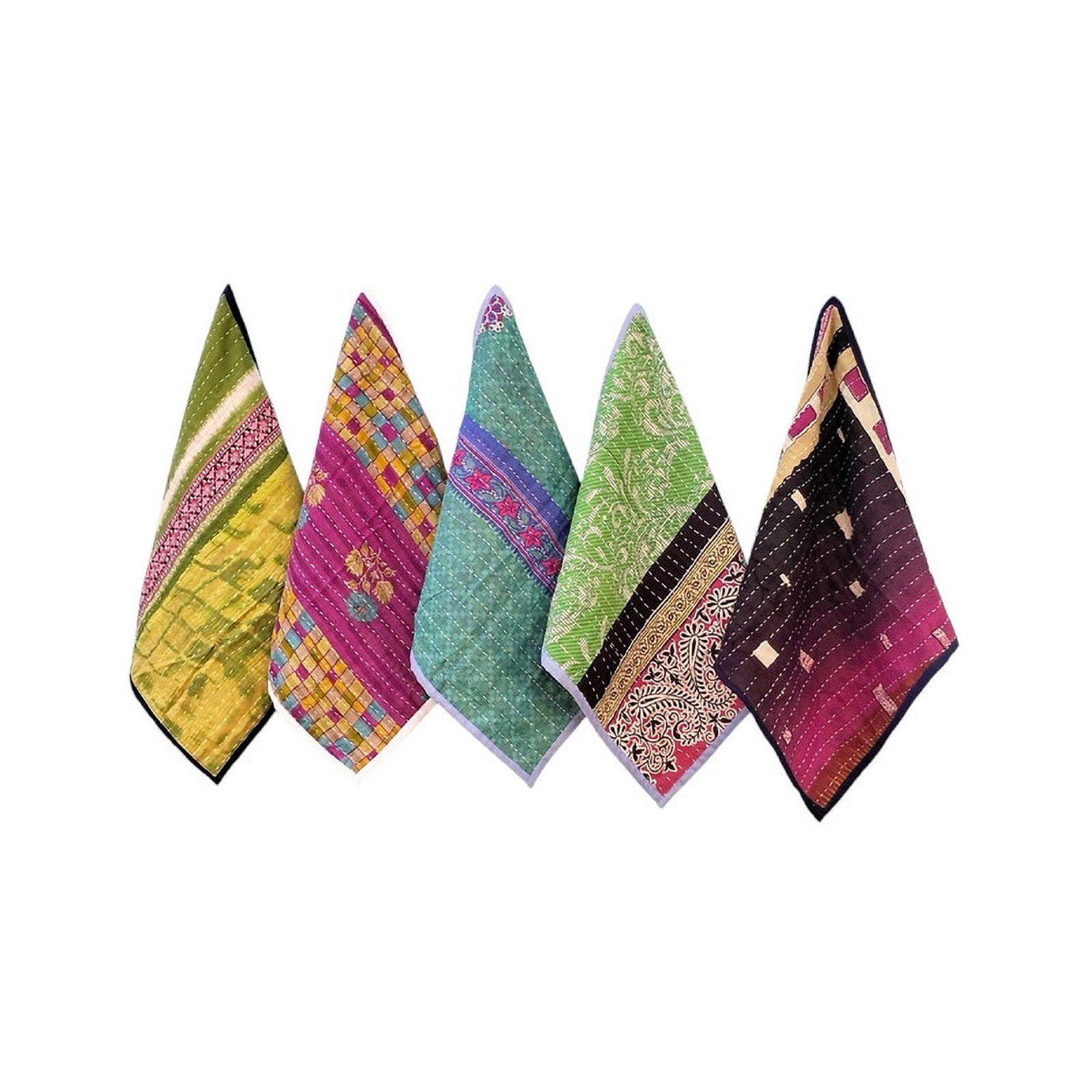Kridhi Creation Handmade Vintage kantha quilted kitchen towelmixed  assorated Multicolor floral print Tea Towels,set of 5 pcs set hand towel dishcloth