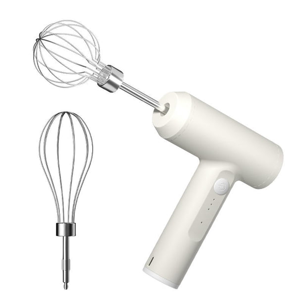 batidor de huevos de mano recargable por USB con 2 batidores desmontables 3 modos de velocidad, hornear en casa para la cocina, portátil liviano (blanco)