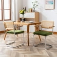 thumbnail image 3 of Zesthouse Mid-Century Modern Rattan Dining Chairs Set of 2, Velvet Upholstered Kitchen Arm Chair with Cane Back and Chrome Legs, Green, 3 of 11