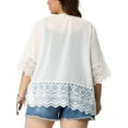thumbnail image 3 of Agnes Orinda Women's Plus Size Cover Up Lace Panel Summer Holiday Boho Cardigans 1X White, 3 of 8