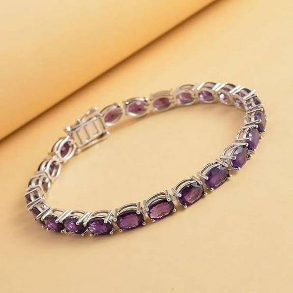 Oval Cut Amethyst Tennis Bracelet, Sterling Silver, Purple Gemstones