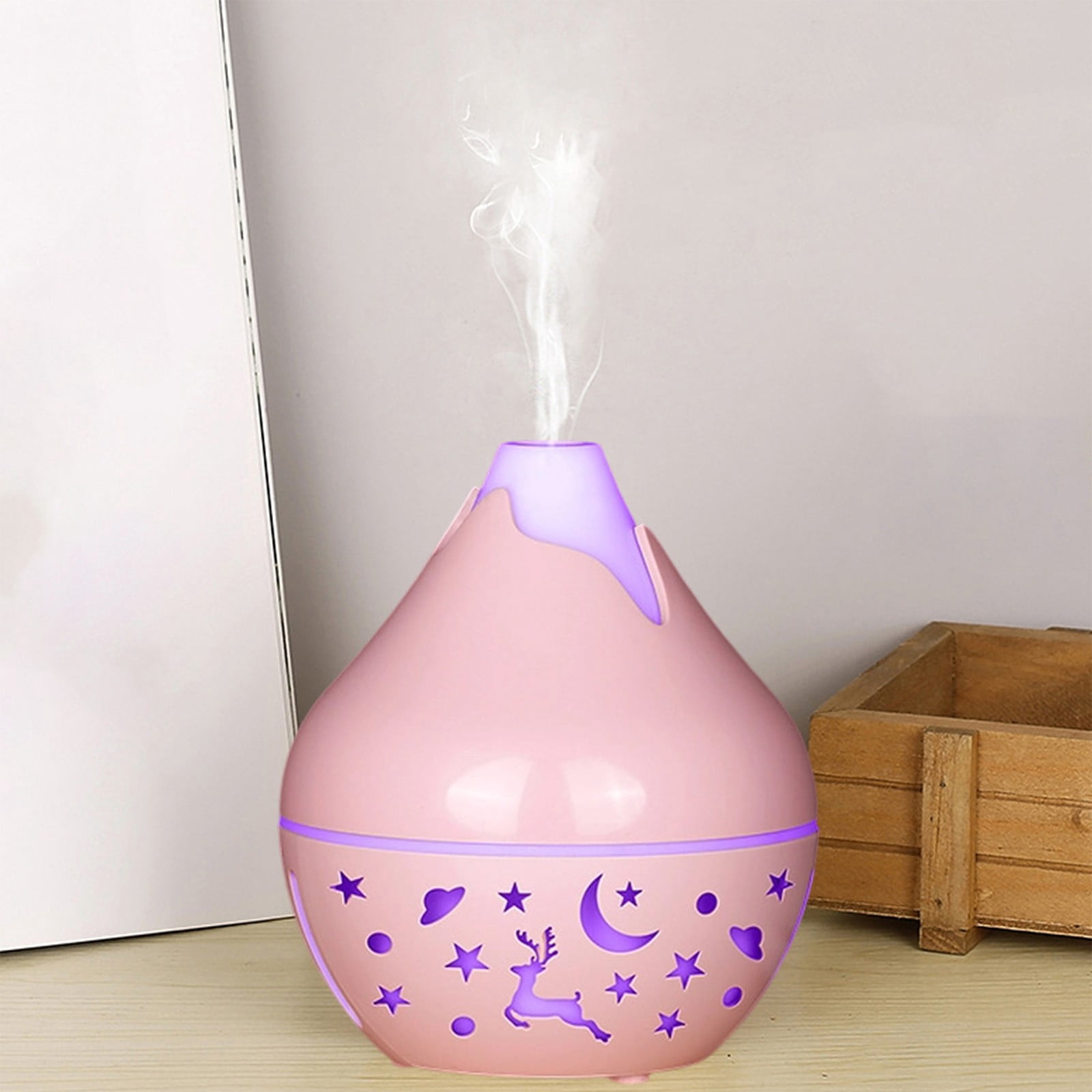 HengDidi Mini Wood Grain Humidifier with Color-Changing Night Light - USB Powered Aroma Diffuser for Oils - Silent Operation for Bedroom or Office - Portable Mist Device