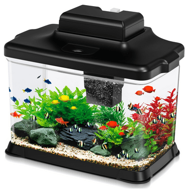 DaToo Small Fish Tank Ultra-Clear 1.6 Gallon Aquarium Starter Kits with LED Lighting and Filter System Beginner-Friendly Mini Betta Aquarium for Small Fish Shrimp Desktop Room Decoration