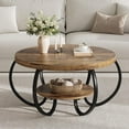 thumbnail image 1 of IdeaHouse Table Basse Ronde 30 Pouces Table de Centre, Table Basse à 2 Niveaux Tables de Centre Industrielles avec Pieds Réglables, Tables de Salon avec Tablette de Rangement et Grain de Bois Conçu, Assemblage Facile, 1 of 7