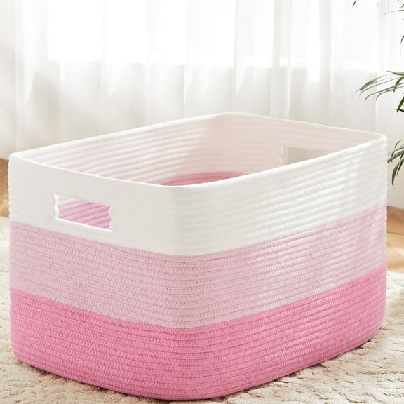 Blanket Basket, Rectangle Woven Baskets for Storage, Laundry Basket for Decorative Nursery Blanket, Toys, Dirty Clothes and Magazine in Shelves, Baby Room, and Living Room