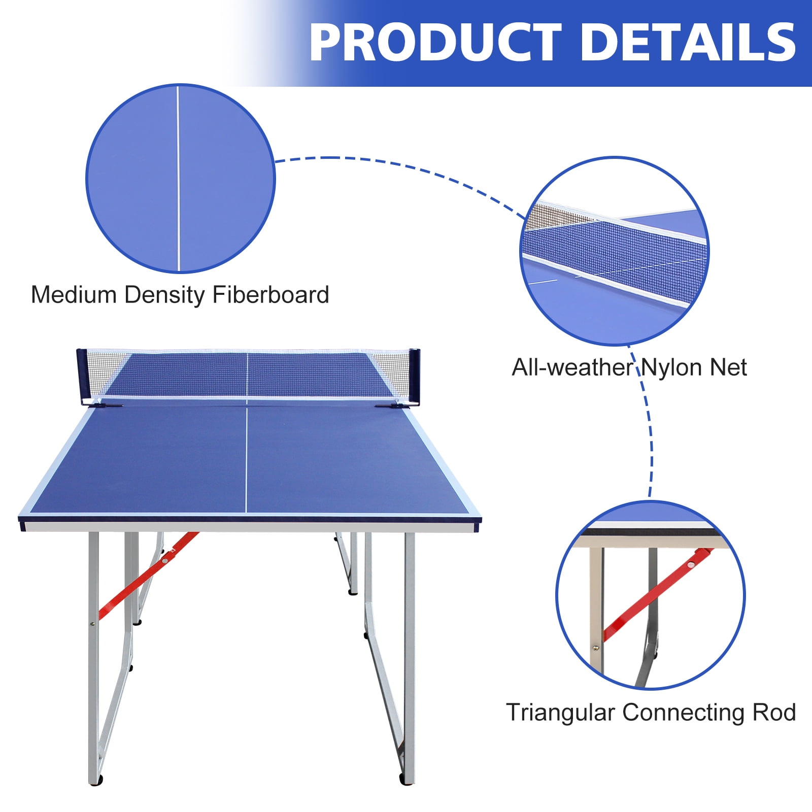 HooKung 6ft Ping Pong Table Foldable Table Tennis Table for Indoor Outdoor with Net, Table Tennis Paddles and Balls, Multi-Use Family Game Table for Kid Teenager Adult