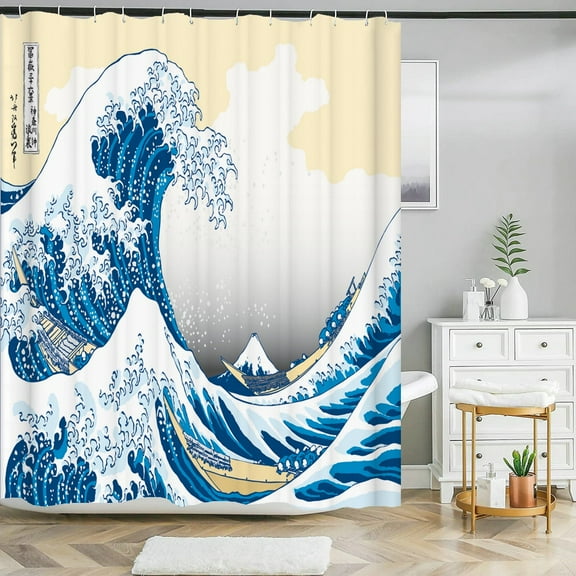 Japanese style sea waves shower curtain bathroom curtain with waterproof fabric bath curtain for home bathroom decor