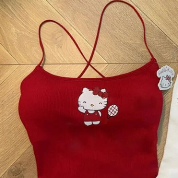 Sanrio Hello Kitty Tank Top Women Slings Fashion Red Bralette Crop Tops Open Back Design Y2k Cartoon Clothes Cute Sexy Suspender