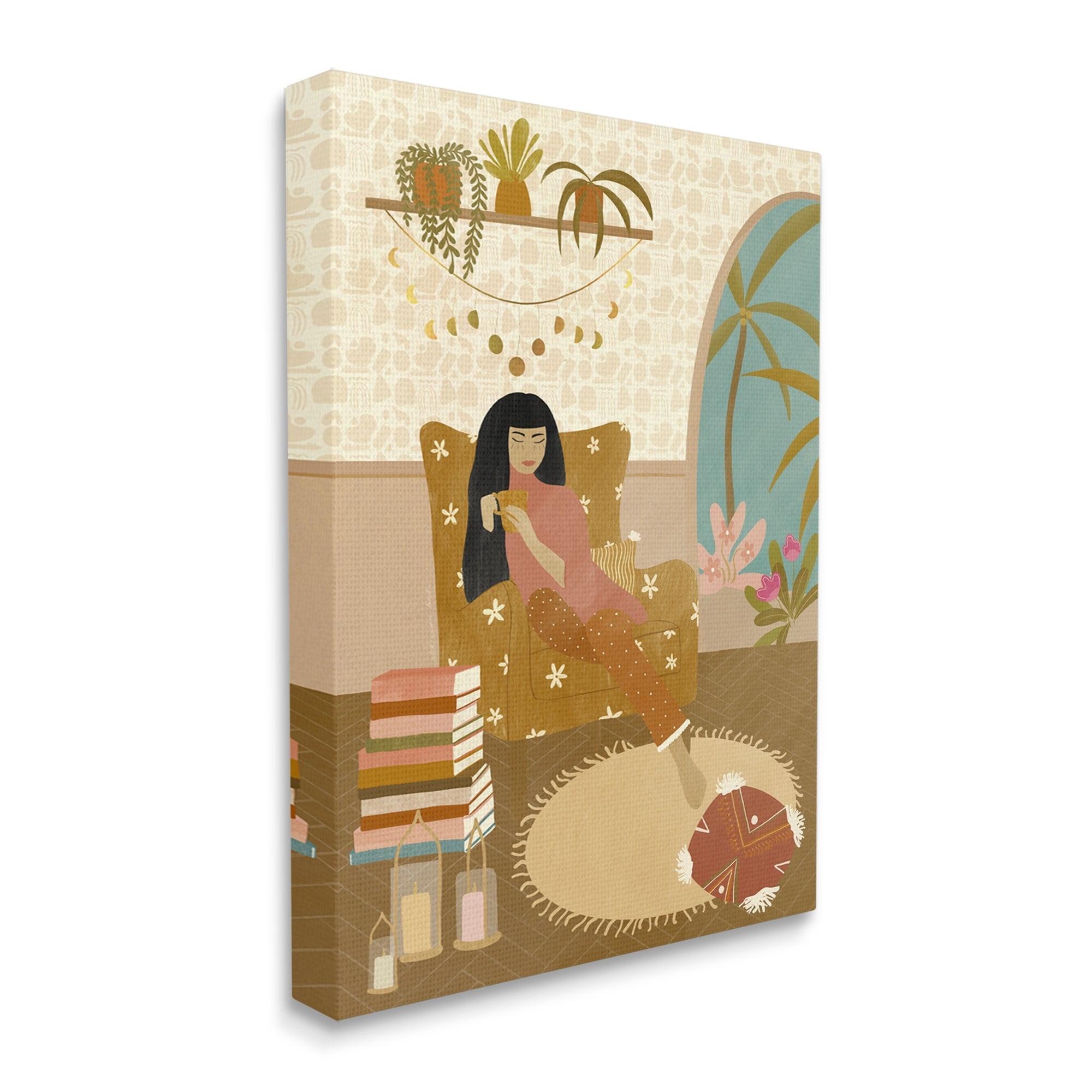 Stupell Industries Boho Living Room Portrait Woman Coffee Chair, 16 x 20,Design by Birch&Ink