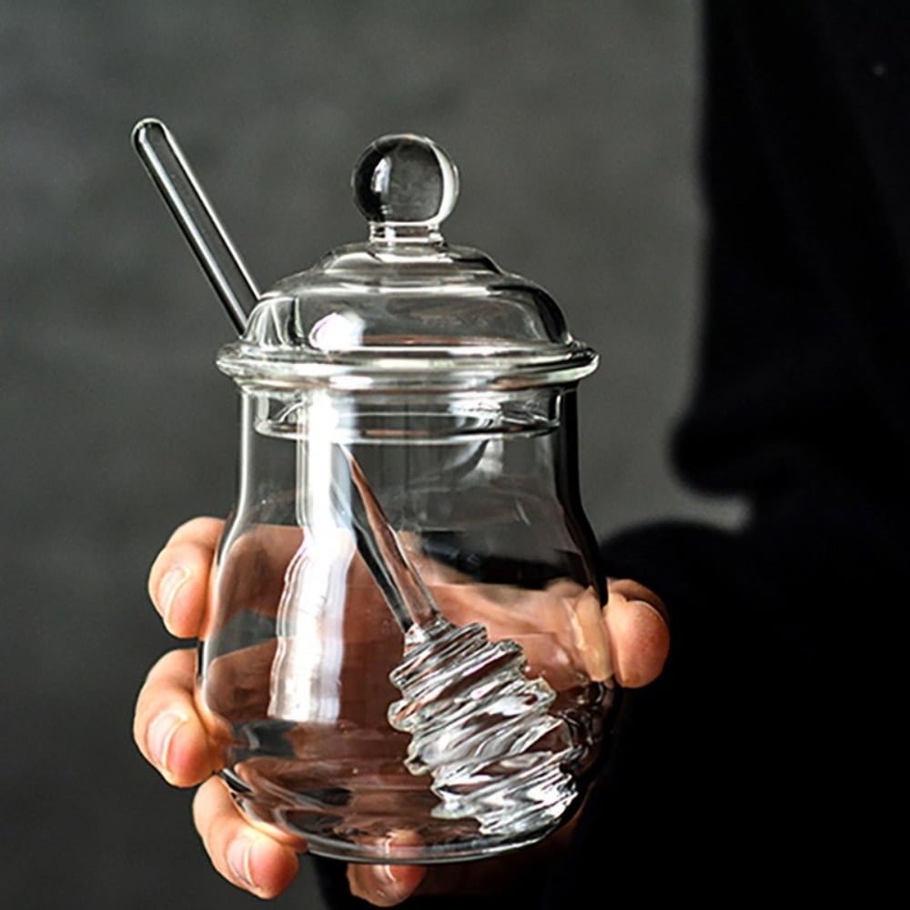 Honey Pot with Dipper,Honey Jar with Dipper,Glass Honey Pot Container