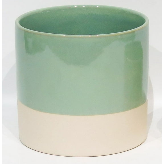 Green And Natural Glazed Ceramic Planter
