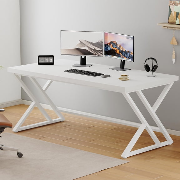 Paasyonmate 60" Computer Desk with Double Y-Frames for Home Office, White