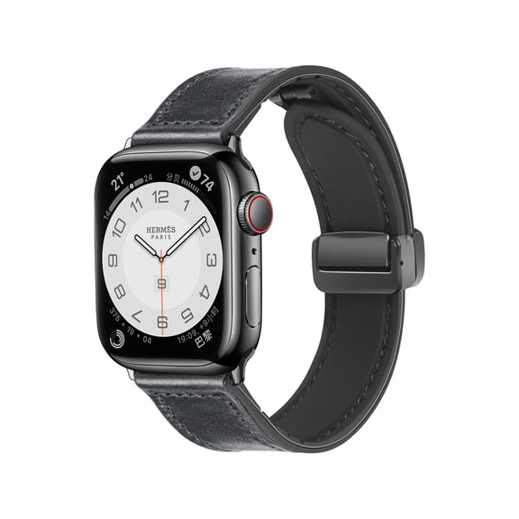 TECH CIRCLE for Apple Watch 42mm 44mm 45mm 49mm PU Leather and Silicone Rubber Hybrid Band, Replacement Sport Strap for iWatch Series Ultra/Ultra 2 9/87/6/5/4/3/2/1 SE Women Men,Black
