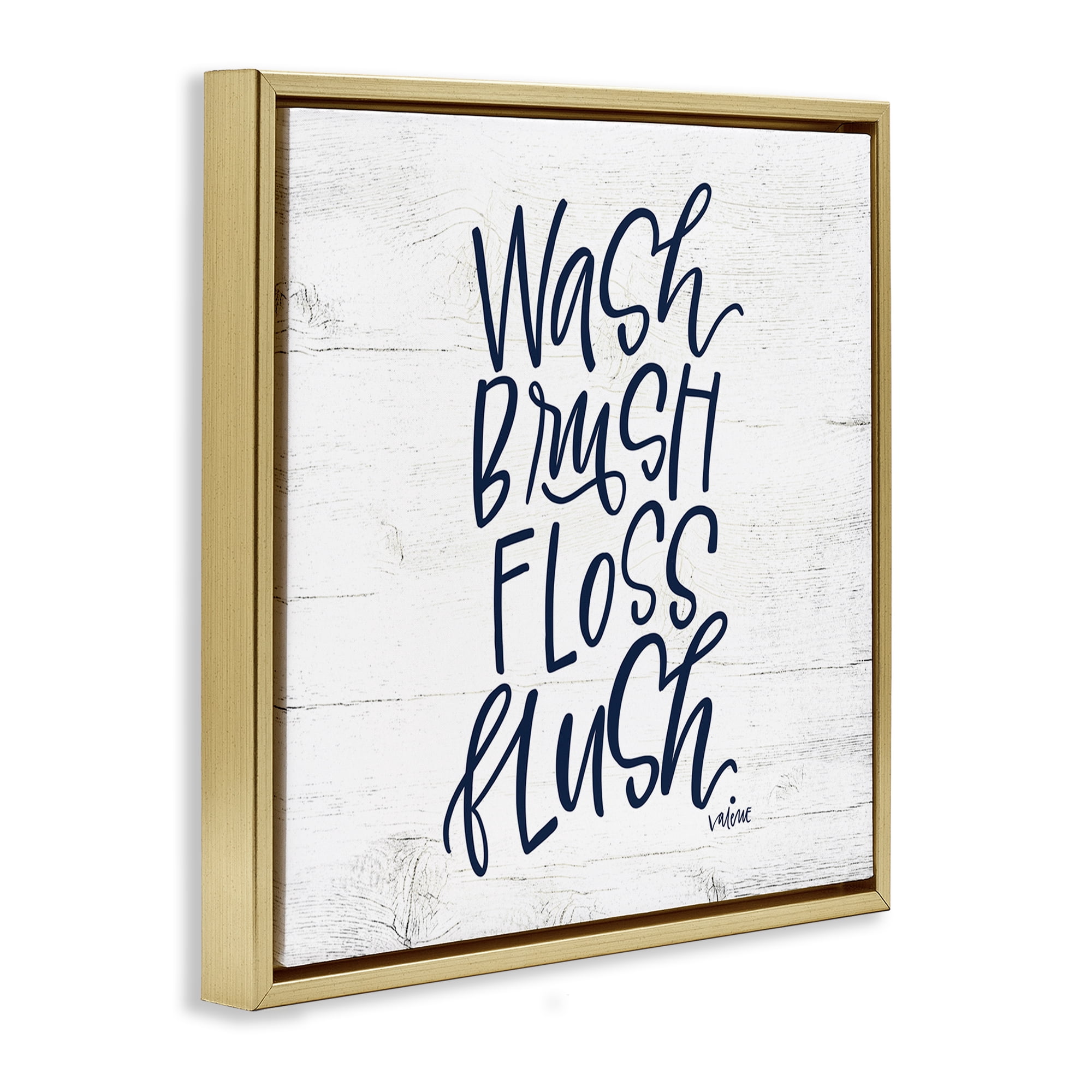 Stupell Industries Rustic Bathroom Rules Typography Painting Gold Floater Framed Canvas Art Print Wall Art, 18 x 18