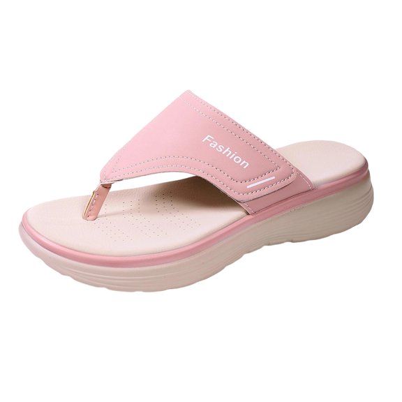 Yyuenw Thick Sole Thong Flip Flops Women PU Open Toe Summer Beach Casual Outdoor Walking Shoes