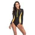 thumbnail image 4 of SWSMCLT Women's Half Zip Bathing Suit Long Sleeve Swimsuit Modest Summer One Piece Rash Guard Surf Slimming Swim Suit 11Yellow 8, 4 of 4